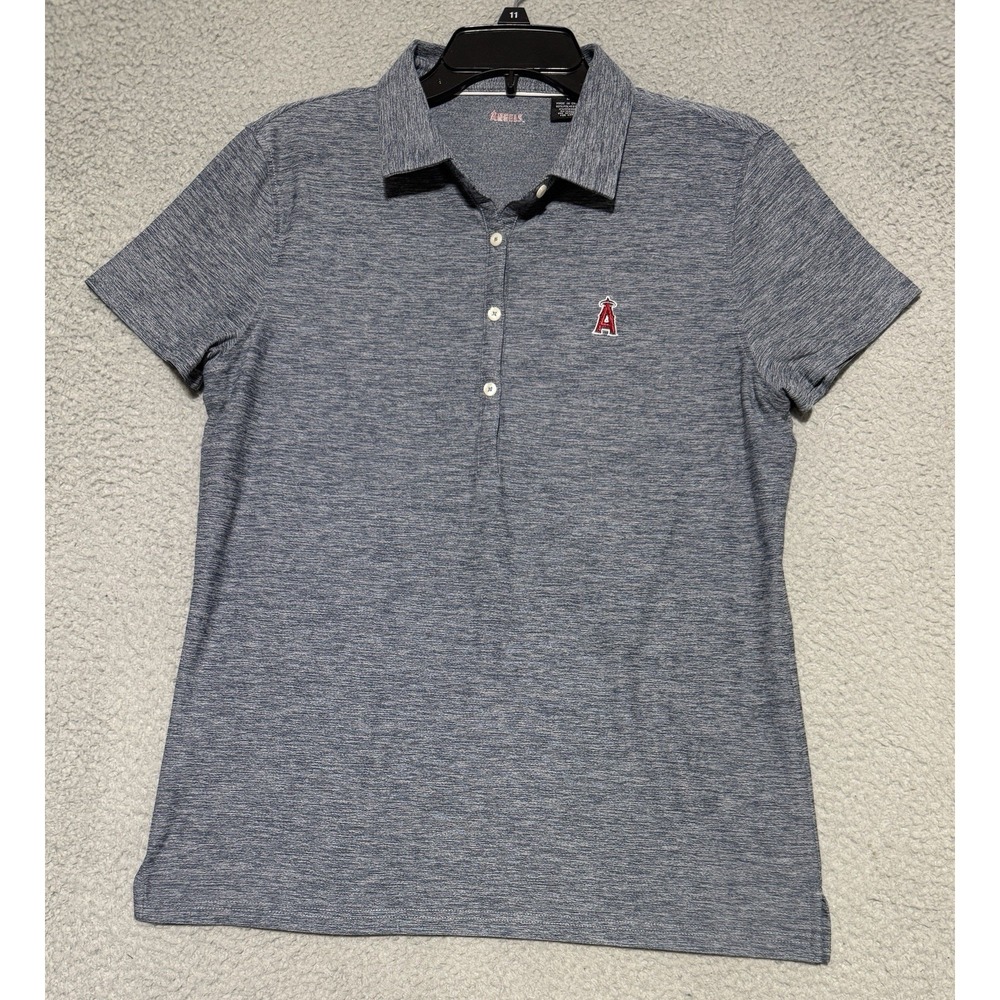 Los Angeles Anaheim Angels Polo Shirt Womens Large Gray Short Sleeve MLB